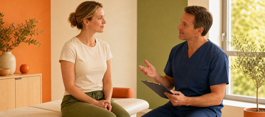 Osteopathie – Gespräch (Bild: Freepik AI / Magnific) Osteopathie - Gespräch (Bild: Freepik AI / Magnific)
